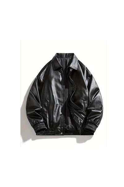 BASEL.CO Unisex Basic Old Money Culture Δερμάτινο μπουφάν Oversize