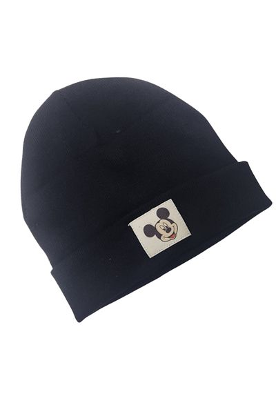 Melomio Baby Kids Black Rib Folded 100% Cotton Baby Kids Beanie