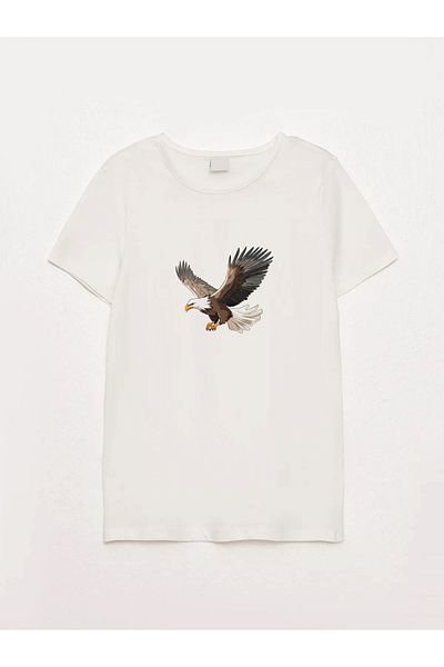 sielta Eagle Printed Crew Neck Ecru Kids T-Shirt