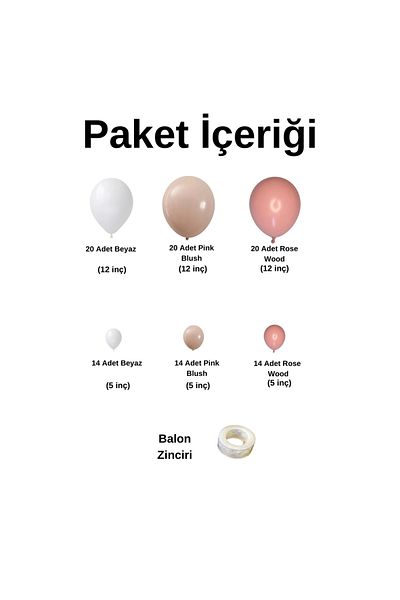 Ata Parti Dünyası Rose Wood White Pink Blush Chain Balloon Set - 100 Pieces + Balloon Strip