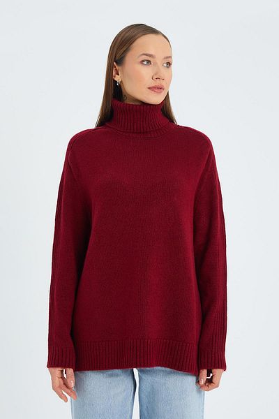 Mixray 6907 Pulover din tricot roșu Claret - Femei, Detaliu roșu