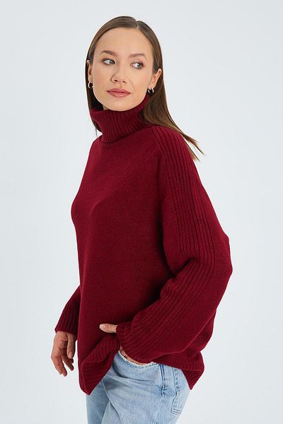 Mixray 6907 Pulover din tricot roșu Claret - Femei, Detaliu roșu