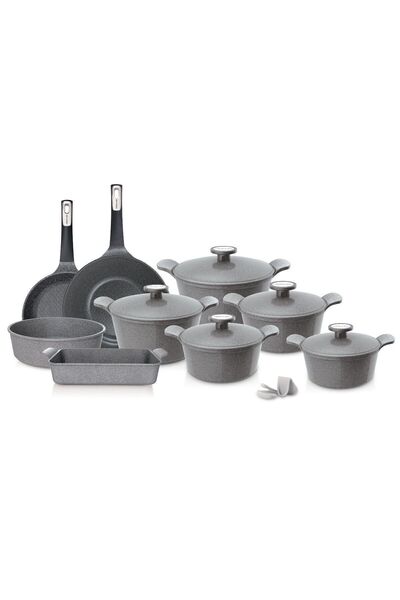 NEOFLAM Exterma Granite Cookware Set, 14 Pieces, Grey. 20cm - 22cm - 24cm - 26cm - 28cm -26cm - 30cm - 28cm