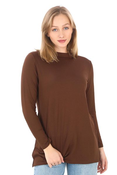 penyebizden Viscose Stand Collar Tunic-Brown