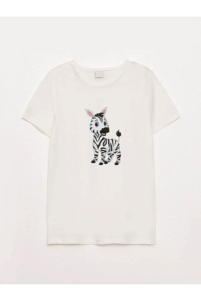 sielta Zebra Printed Crew Neck Ecru Kids T-Shirt