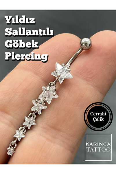 Karınca Piercing Yıldız Taşlı Sallantılı Göbek Piercing