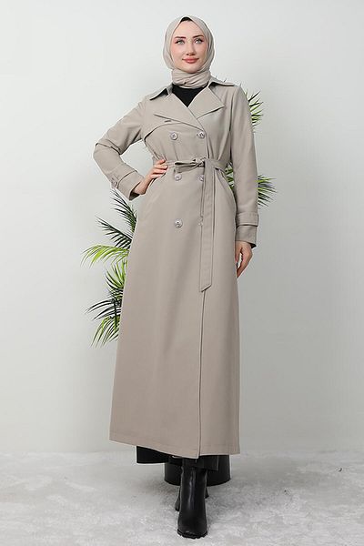 GİZ AGİYİM Beige Gabardine Trench Coat - Buttoned