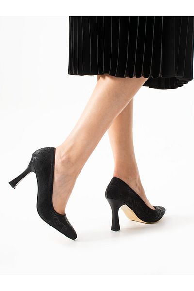Alemdar Shoes Motion Black Patterned High Heeled Women's Shoes