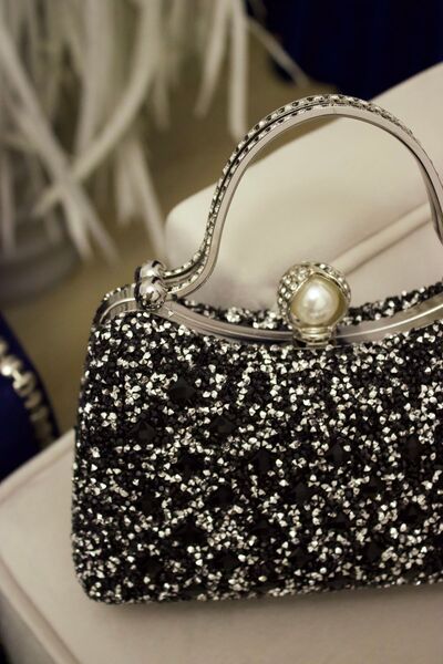 mossi Black Reversible Jewelled Double Handle Chain Evening Bag