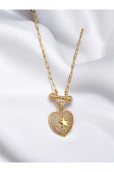 staınless steel Melekcehobi Takı Çelik Ataç Zincir Kalpli Kolye