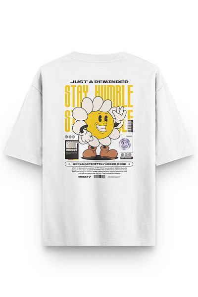 Overoz Μπλουζάκι Stay Humble White Oversize - Εκτύπωση στην πλάτη, Unisex, 1341