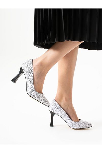 Alemdar Shoes Pantofi de damă cu toc înalt cu model alb MOTİON