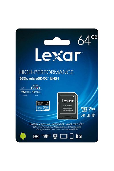 Lexar 64Gb 2 Pack 633X 100Mb/S Microsdxc Memory Card