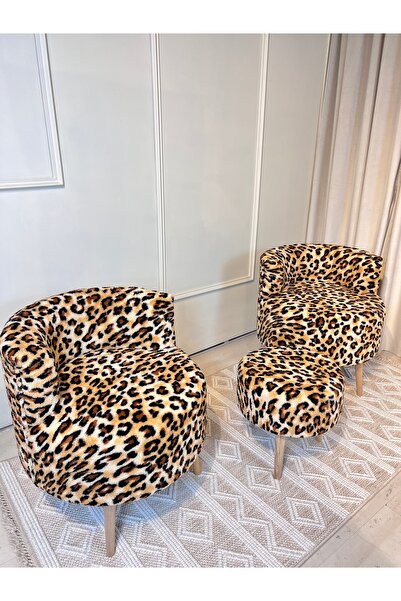 öz kısmet mobilya since 1990 Leopar Çay Seti 2'li Koltuk Berjer Ve Puf Takımı 3'lü Set