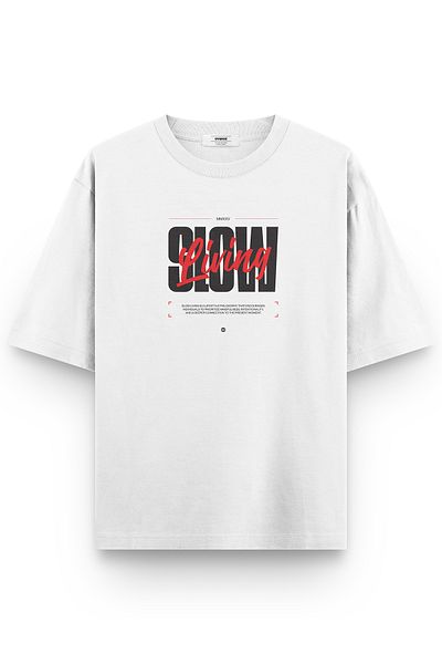 Overoz Μπλουζάκι Slow Living Printed Λευκό Oversize Unisex T-shirt - 1345