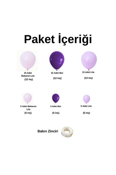 Ata Parti Dünyası Birthday Concept - Lilac Macaron and Purple Balloon Chain Set 60 Pieces