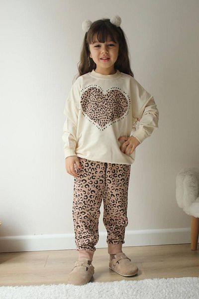 Minigimin Cicileri Комплект за момиче с леопардов принт и сърце на My Little One's Cicileri - Млечно кафе