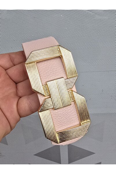 Kemerix Curea de damă cu cataramă aurie de culoare pudra