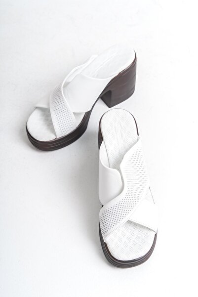 Tamdabu Ayakkabı Справжня шкіра Білий 10 см платформа Ортопедичні перехресні жіночі капці