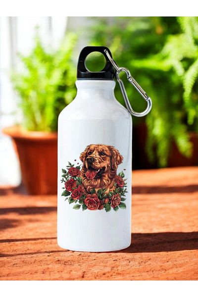 lili hediyelik Dog Printed Water Bottle with Flowers