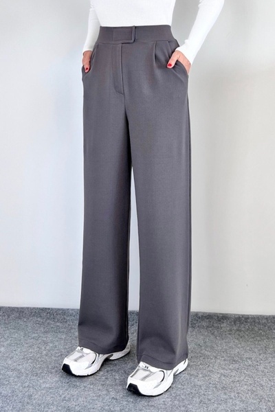 MARECASH Pantaloni Palazzo de damă cu închidere velcro din Lycra antracit - L...