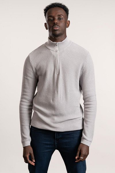 FBI Zip-Up Fisherman Self-Striped Braided Lycra Slimfit Knitwear Sweater