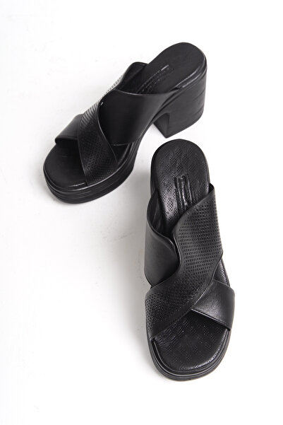 Tamdabu Ayakkabı Справжня шкіра Чорний 10 см Платформа Ортопедичний Хрестовий Жіночий Капці