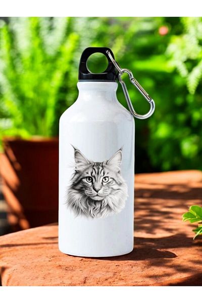 lili hediyelik Charcoal Cat Printed Water Bottle