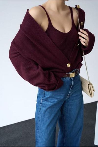 Qu Style Burgundy Tank Top and Cardigan Set of Two