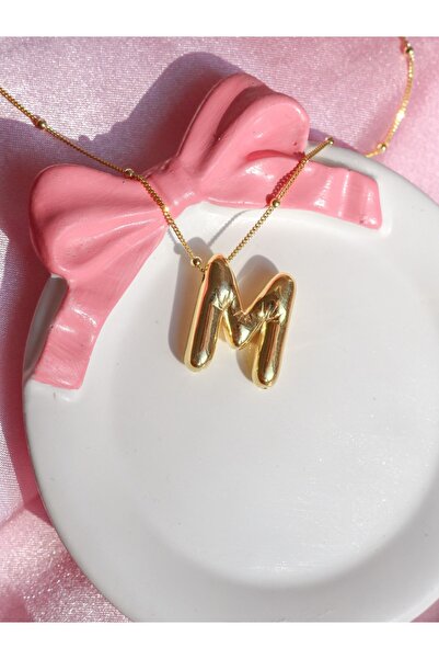 Reorah Collection M Harfli Büyük Bombe 925 Gümüş Kolye