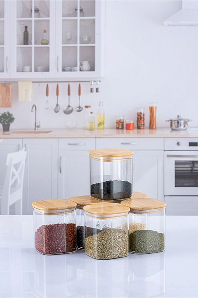 Lizzy 6 Pieces 350 ml Square Luxury Spice Set with Bamboo Lid
