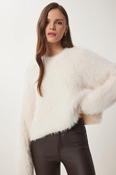 Lovelyİstanbul Soft Textured Bearded Knitwear Sweater - Bone Lus0060