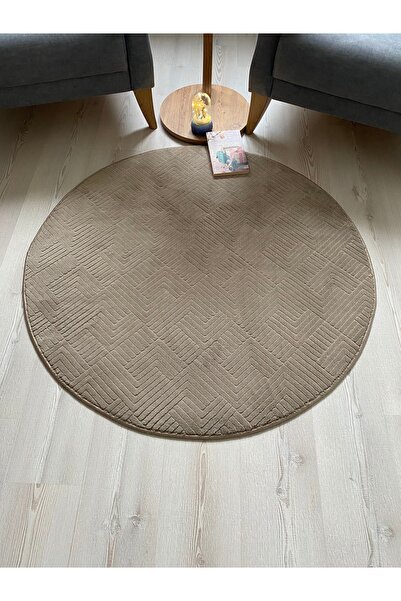 Alya Home Kaymaz Tabanlı Yuvarlak Yolluk Halı Banyo ve Tuvalet Paspası Vizon