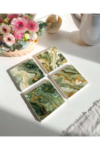 arslart قواعد أكواب من الحجر الطبيعي من الرخام الأخضر - مجموعة من 4 قطع