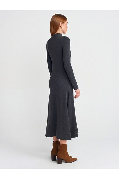 Dilvin 91339 Rochie midi cu mânecă lungă antracit