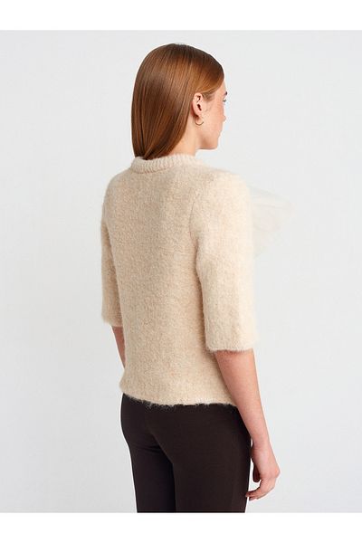 Dilvin 60947 Cardigan de tricotaj cu gât turnat bej - cu nasturi