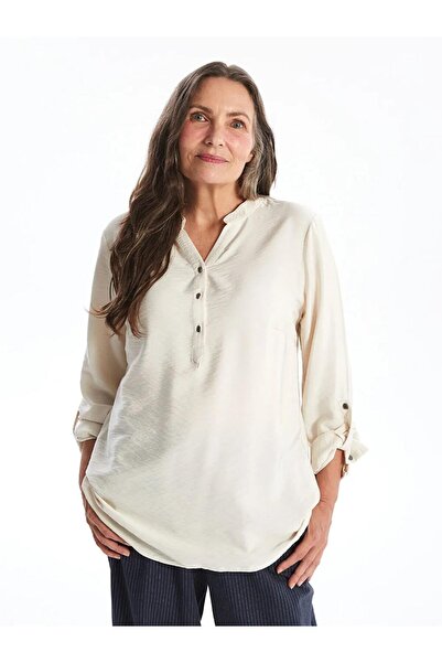 LC Waikiki LCW Grace Gri Kaçık Yaka Düz Uzun Kollu Kadın Bluz