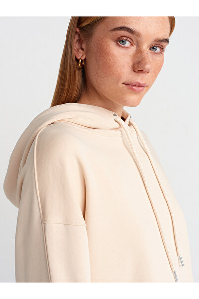 Dilvin 40403 Бежов цвят Суитшърт с отворени шевове и цепка