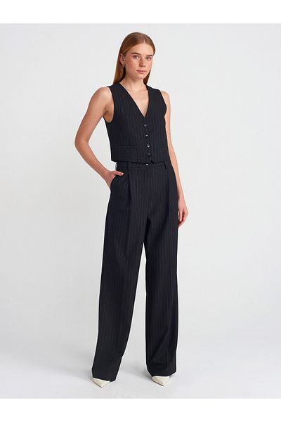 Dilvin 71607 Silvery High Waist Long Pants-Black