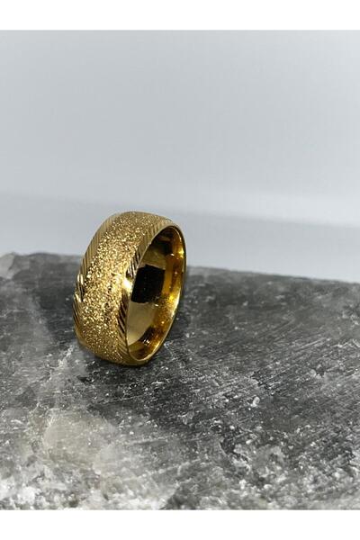 ZD JEWELRY Çelik 316 L Kararmaz Simli Kumlu Model altın Renk Kadın Alyans Yüzük