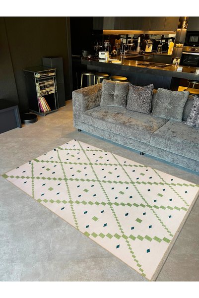 Rugs Modern Halı Emre Collection Green Beige Tones Geometric Detail Patterned...