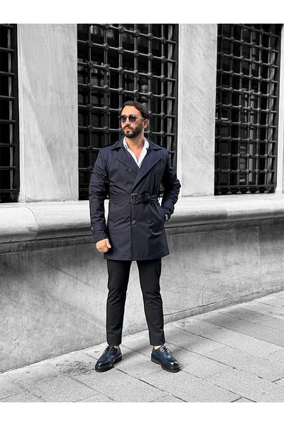 sunfyre Men's Slim Fit Long Belted Trench Coat