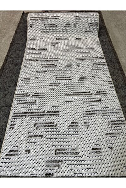 Sarar Kabartmalı Halı Dokusunda Jel Kaymaz Taban Yıkanabilir Kesme Yolluk Üst Kalite Kahve Mozaik Desen