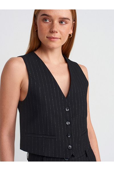 Dilvin 60572 Silvery Button Vest-Black