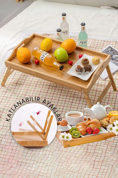 Heredot Mithra Life Folding Pedestal Portable Bamboo Bed Seat Picnic Enjoyment Tray Mit1142