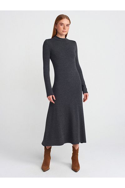 Dilvin 91339 Rochie midi cu mânecă lungă antracit