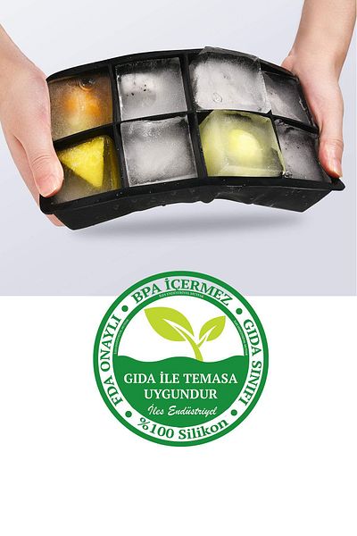 Eysigo Lidless Large Size 8 Compartment Silicone Ice Mold, Black