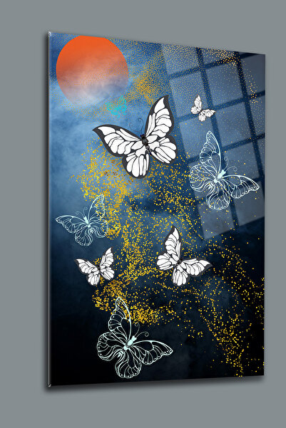 glassartdesign Fluturi Tavă din sticlă irezistibilă Tavă de birou Tavă de salon Cadou pentru acasă