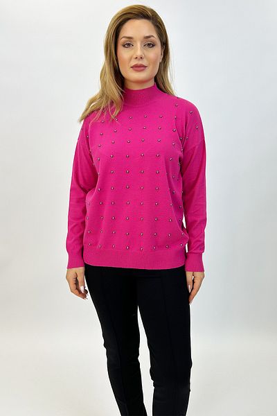 Ayda Triko Stand Collar Pearl Embellished Women's Clothing Hijab Clothing Knitwear Sweater
