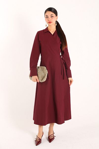 Melike Tatar Claret Red Laced Poplin Dress 3-3015
